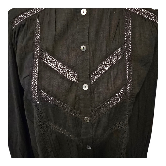 Sundance Louisa Button Up Blouse Womens Black Size XS High Ruffle Neck Feminine - Picture 6 of 11